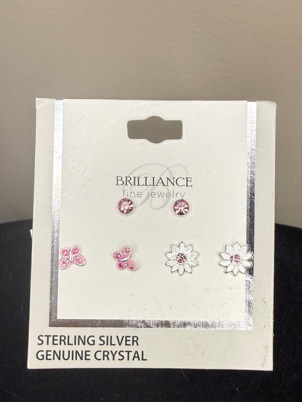 Pink Sterling Silver Crystal Stud Earring Set